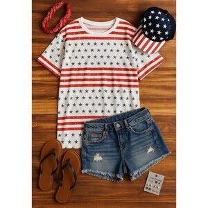 4th of July T- Shirt Plus Size 2XL Gray Blue Red American Patriotic